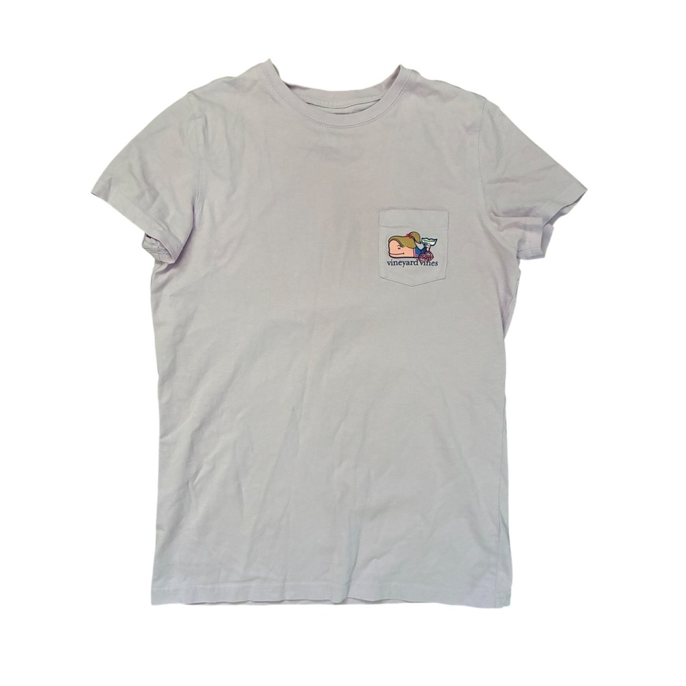 Vineyard Vines Lavender Cheerleader Whale Graphic Pocket T-Shirt XS 2V002734